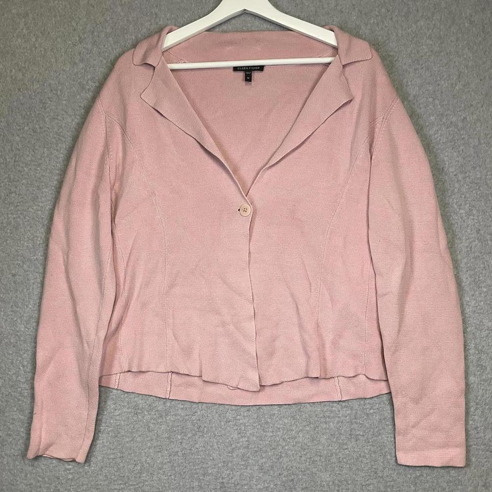Eileen Fisher Women's Size Medium Pink Knit Silk Blend Buttoned Cardigan Sweater